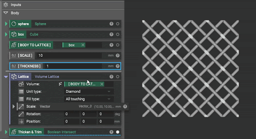 Screen capture demonstrating ease and speed of changing lattice beam thickness